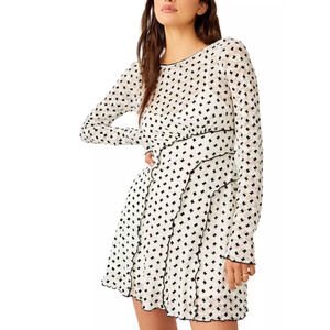 Free People Sheer Delight Lace Mini Dress XL Black Ivory Long Sleeve Boho